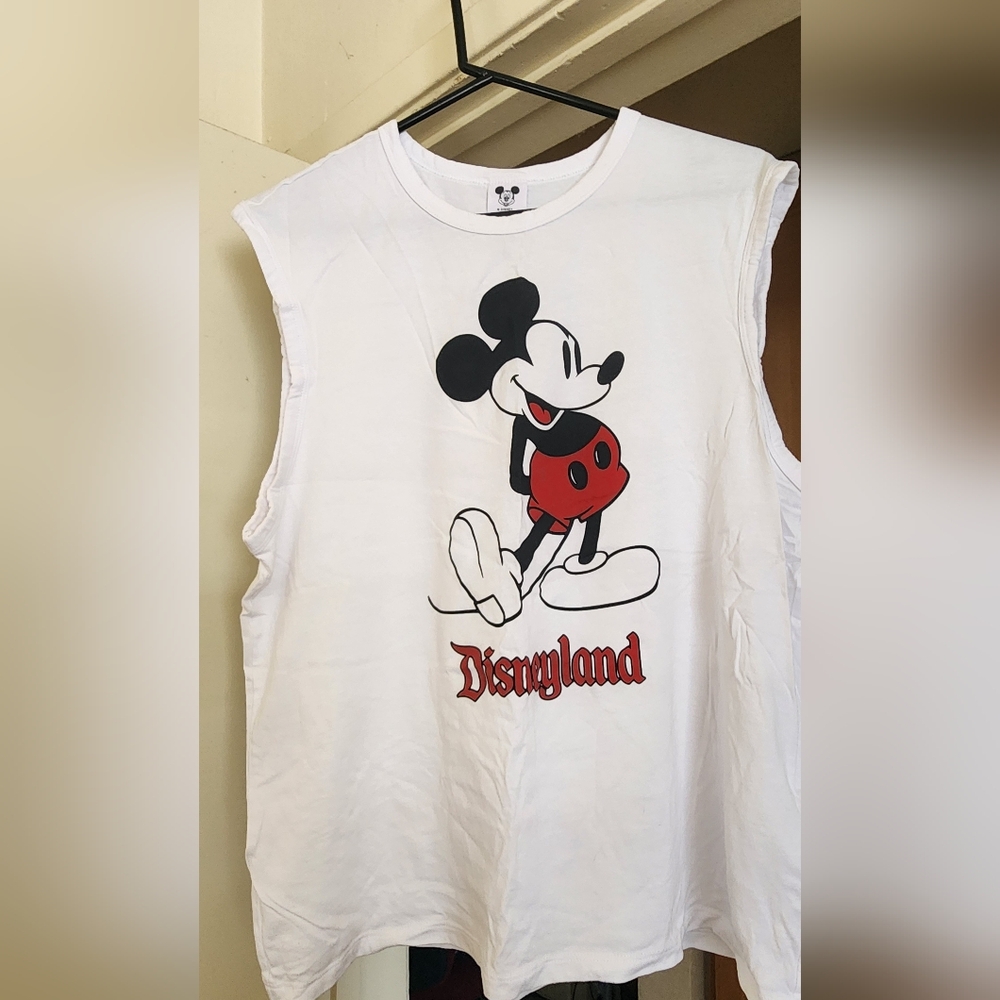Disney White Tank Top with Mickey Mouse and Red Text